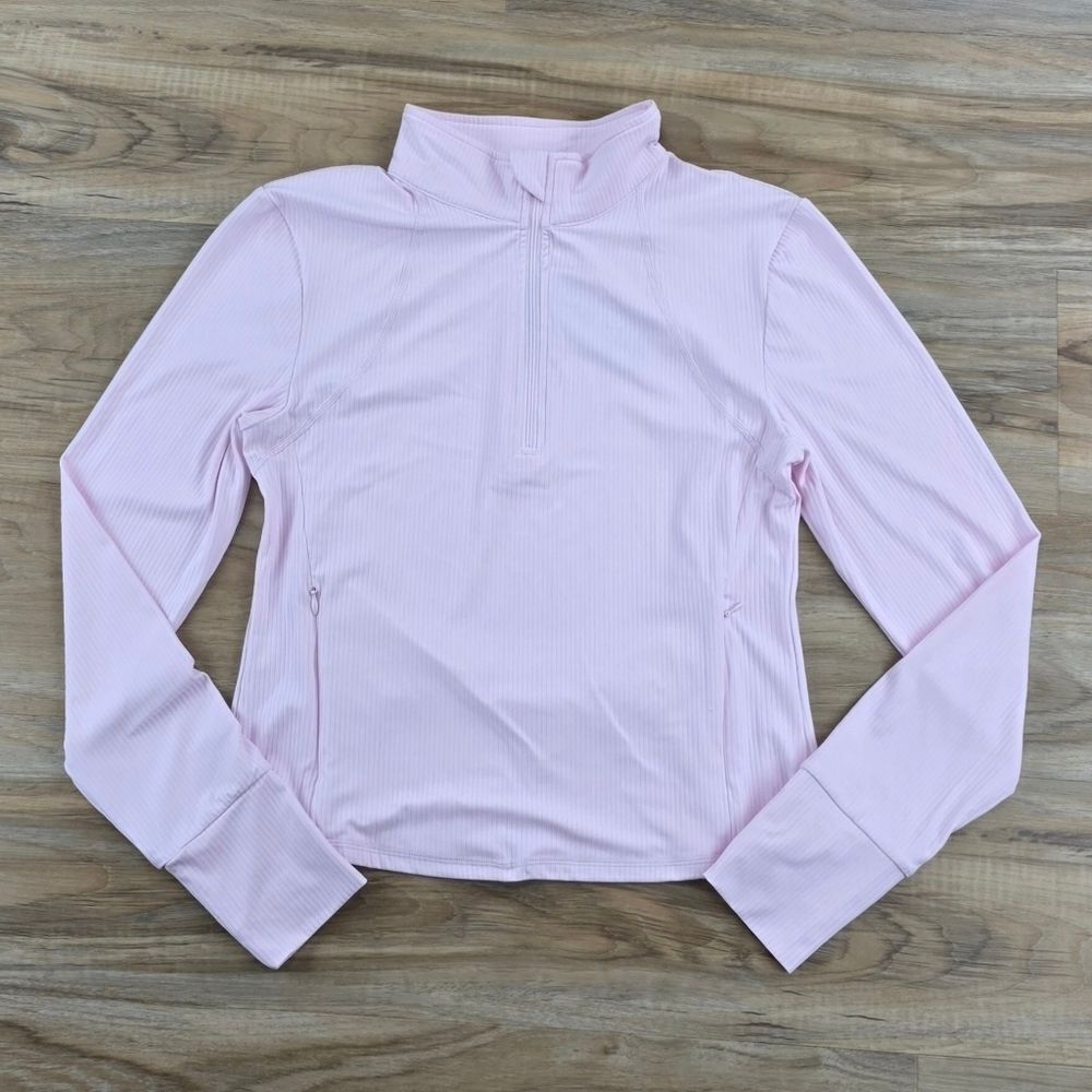 ☔️🩵NWT Pink Ribbed Athletic Fitted Long Sleeve Top Medium